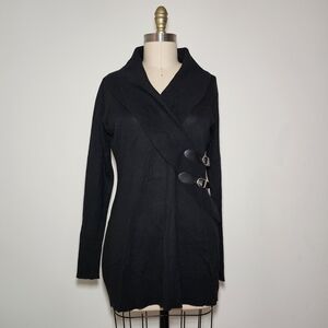 New York & Company Black Cardigan with Buckle Details